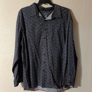 Van Heusen Men’s Black Patterned Long Sleeve Button Down Shirt 3XLT Cotton/Poly